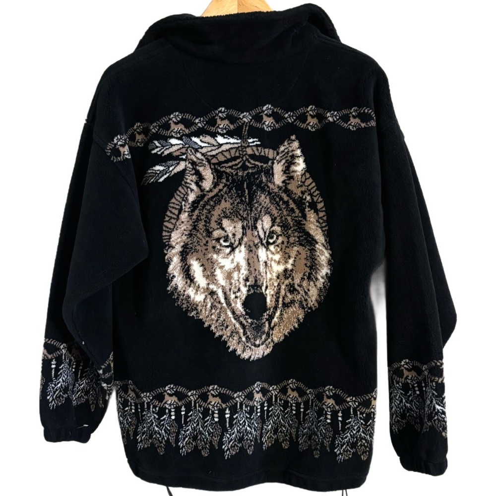 Vintage 90's Bear Ridge Wolf & Dreamcatcher Cabincore Rustic Fleece Jacket-M USA